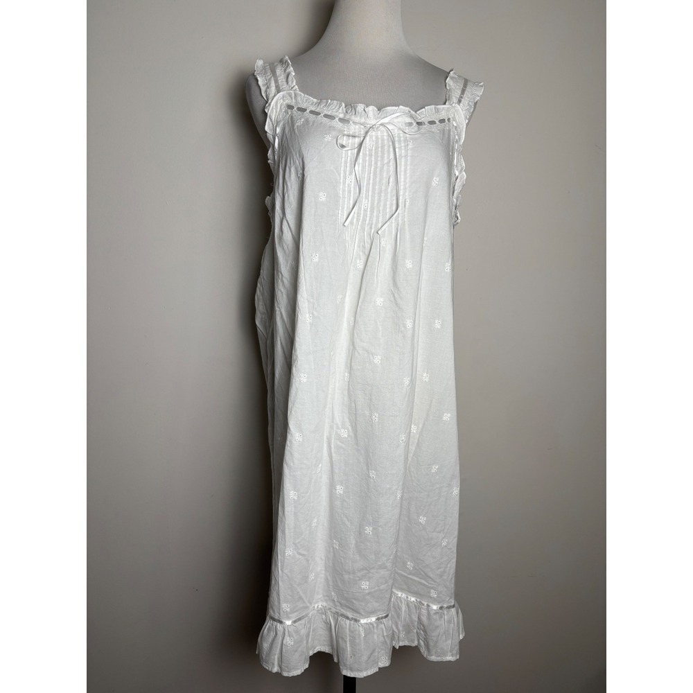 St. Tropez West Slip Dress Gown Cotton Coquette L Eyelet Cottage Coastal Romance